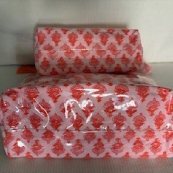 Mark and Graham Clean Coated Travel Pouch, Set of 2- Pink-Orange Block Print - Picture 2 of 10